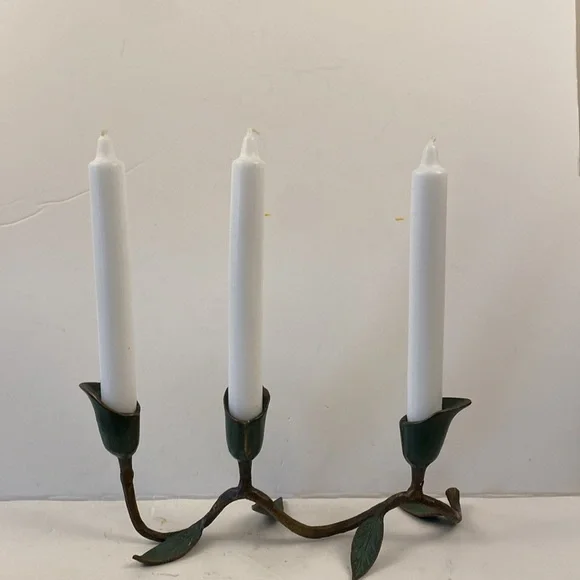 Vintage Candlestick holder trio calla lily Art Nouveau leaves green - Picture 4 of 7